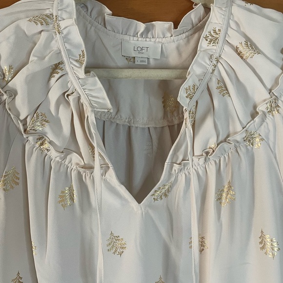 LOFT Women's Cream Blouse with Gold Leaf Design - Picture 6 of 9